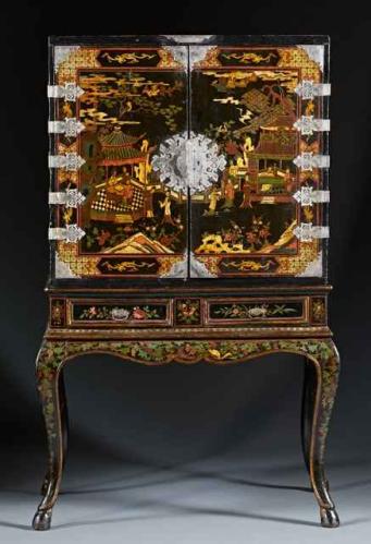 A Fine Lacquered Cabinet on Stand, circa 1730 by A Sergeant