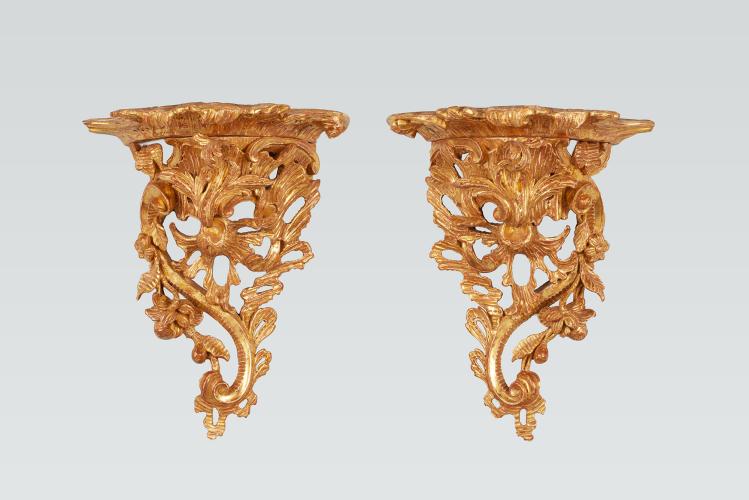 Diminutive Rococo Carved Giltwood Brackets by A Sergeant