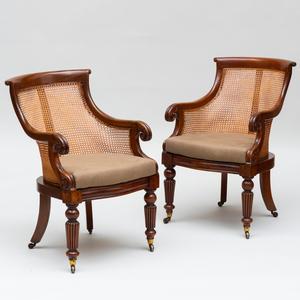 Pair of George IV Caned Bergeres by A Sergeant