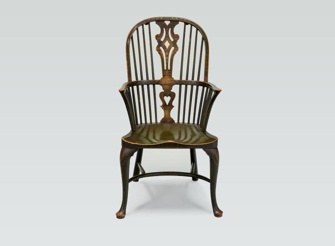 Green Painted 19th Century Windsor Armchair by A Sergeant