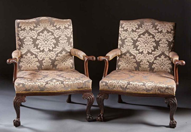 A Pair of Chippendale Gainsborough Chairs by A Sergeant