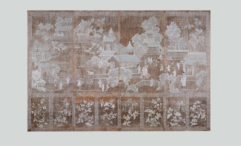 A Set of Four Silvered Chinese Paper Panels by A Sergeant